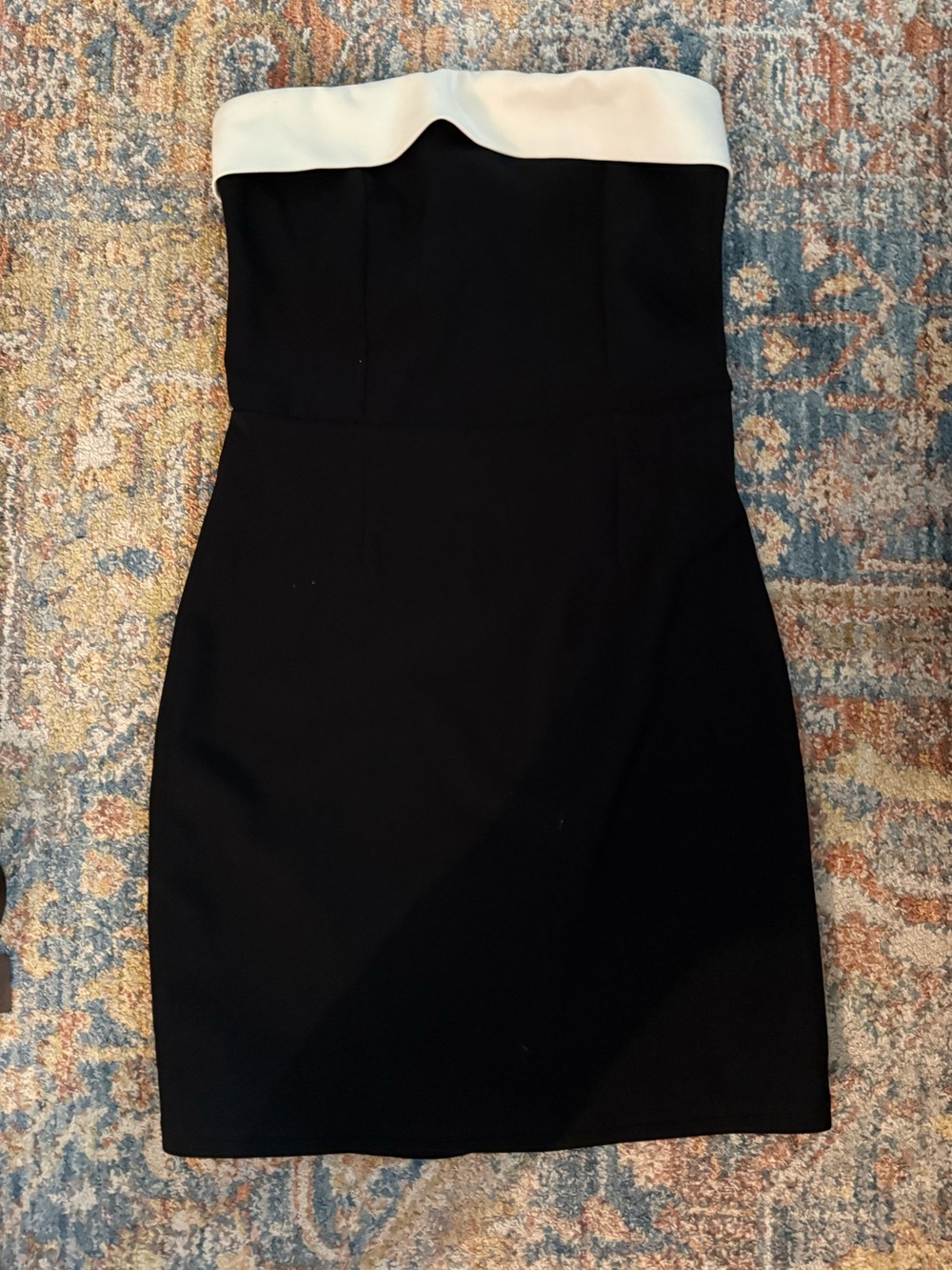 Edikted Black Strapless Dress with Cream Foldover